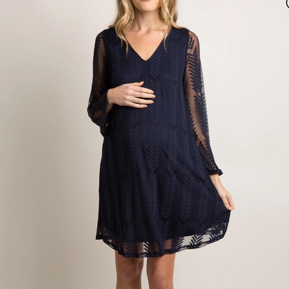 Pink Blush navy chevron maternity dress